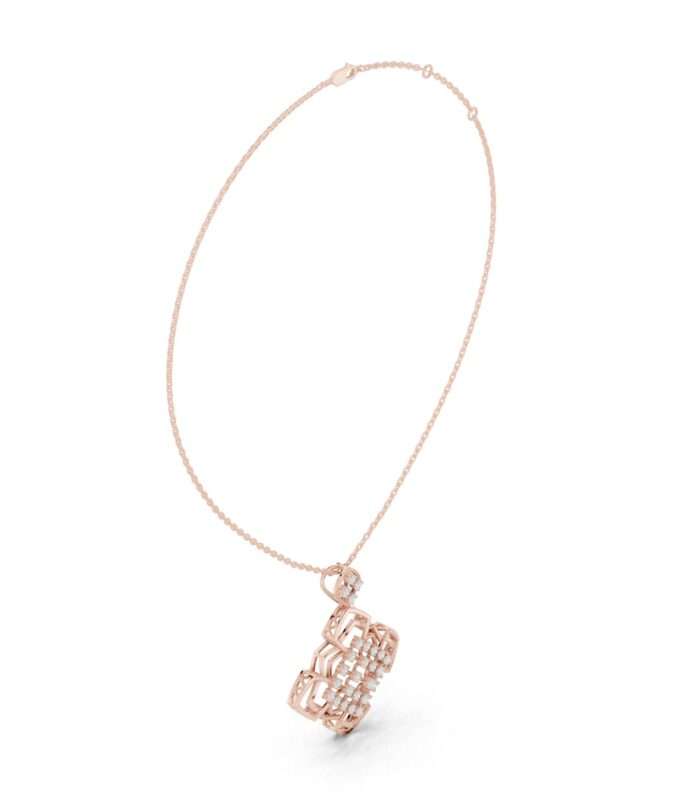 Intricate Geometric Link Diamond Drop Pendant in 18K Rose Gold by Diora Jewels