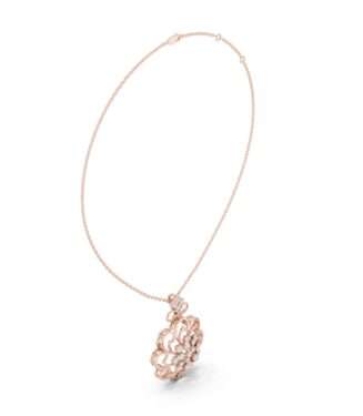 Intricate Floral Scrollwork Diamond Cluster Pendant in 18K Rose Gold by Diora Jewels.