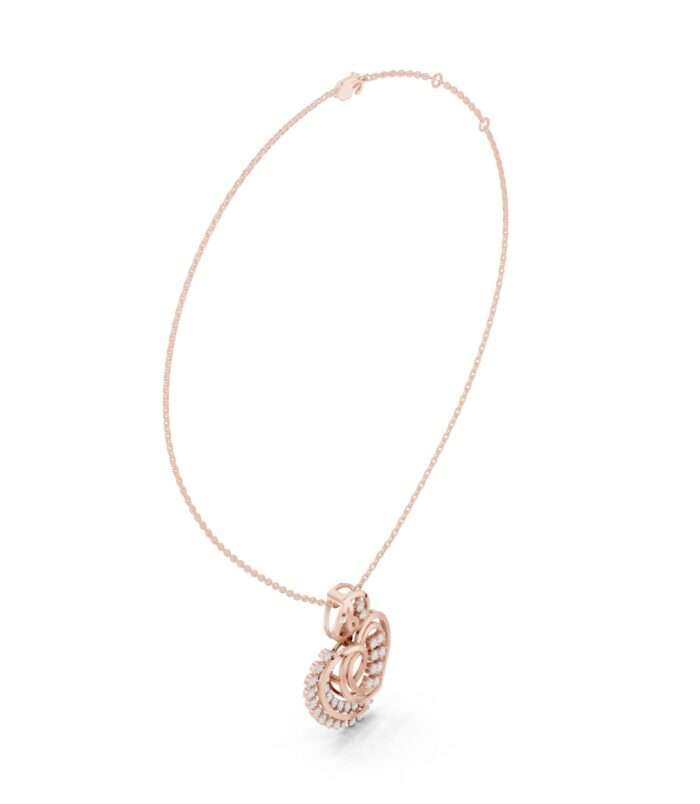 Flowing Diamond Ribbon Drop Pendant in 18K Rose Gold by Diora Jewels.