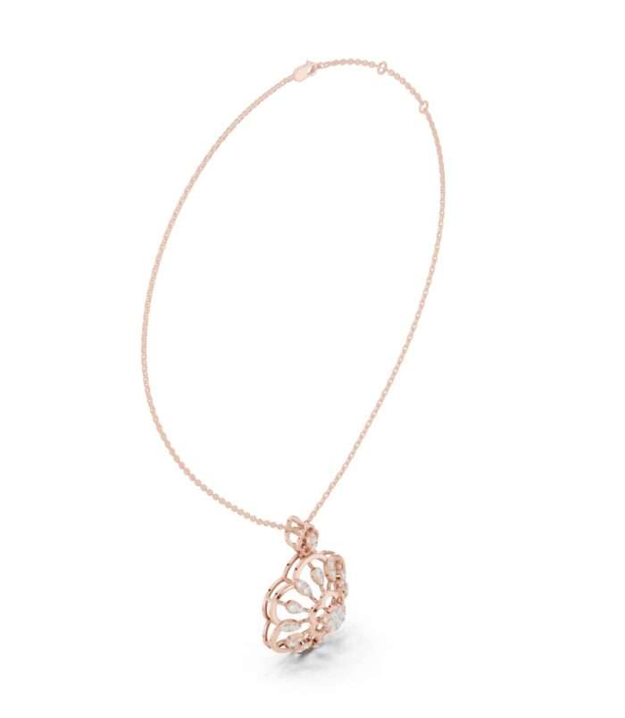 Marquise Diamond Floral Cluster Pendant Necklace in Rose Gold.