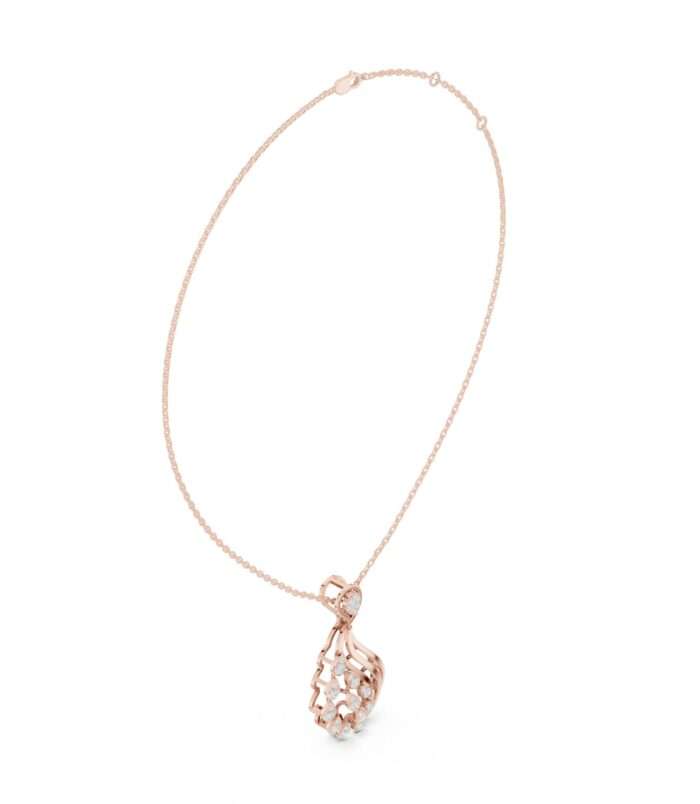 9#10013P@R-#viwe1 Abstract floral diamond openwork pendant necklace featuring an artistic flower-inspired design with delicate sparkling diamonds.
