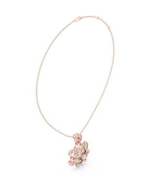 Abstract Cluster Diamond Pendant Necklace in rose gold with mixed-size diamonds and artistic textured design