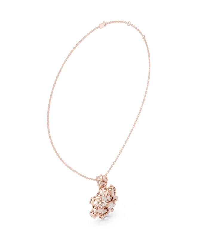 Abstract Cluster Diamond Pendant Necklace in rose gold with mixed-size diamonds and artistic textured design