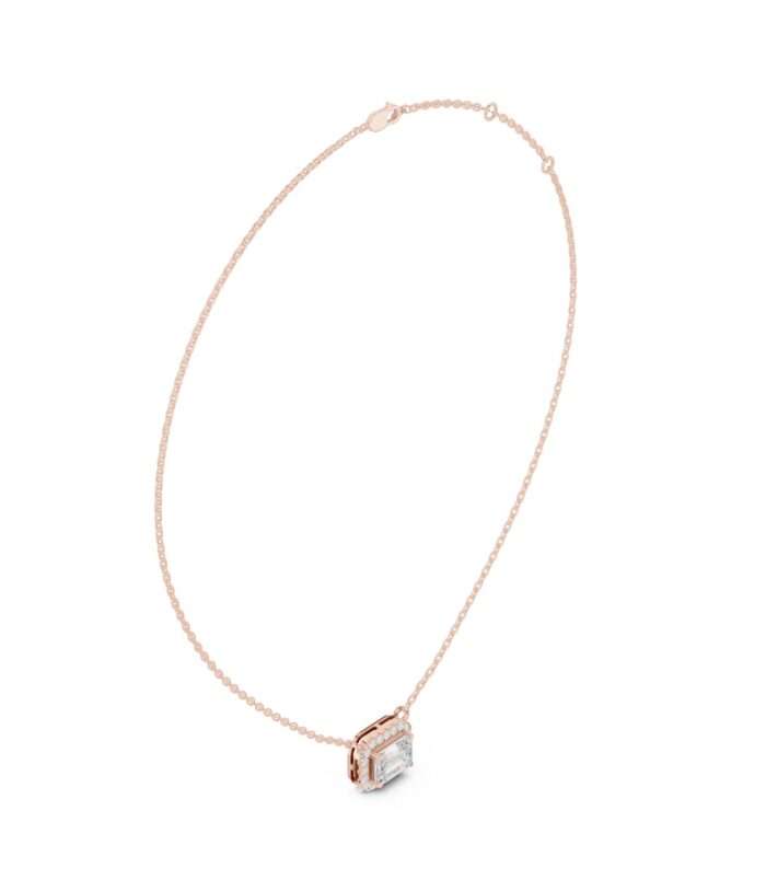 Emerald Cut Diamond Halo Pendant Necklace – Diora Jewels