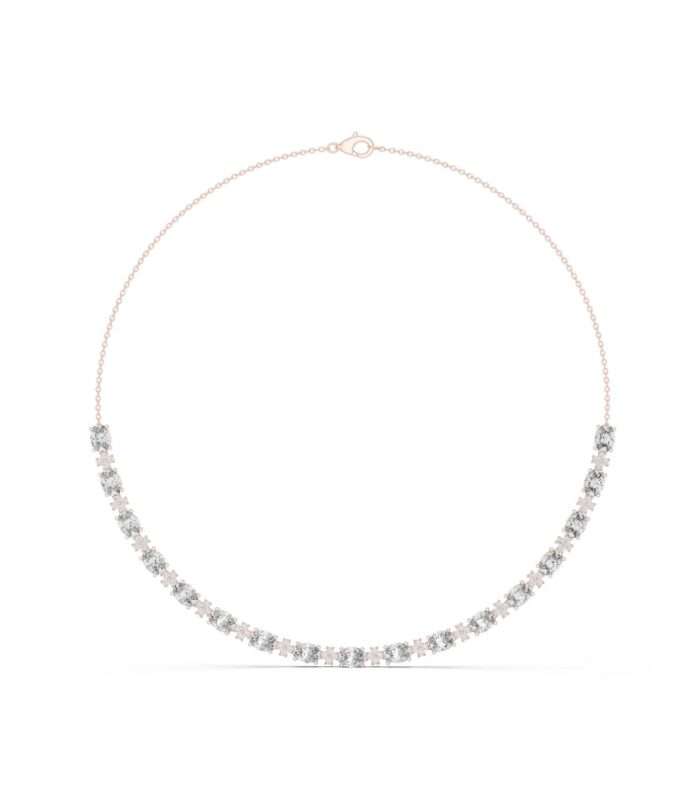 Alternating Round and Baguette Diamond Collier in Rose Gold by Diora Jewels