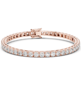 Emerald cut diamond tennis bracelet in 18K rose gold.