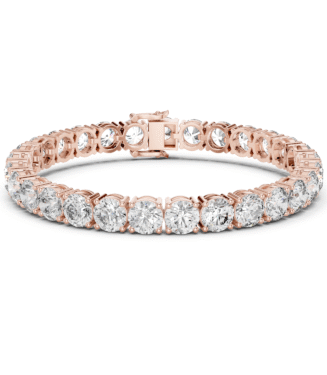 Round brilliant cut diamond tennis bracelet in rose gold with continuous sparkling diamonds