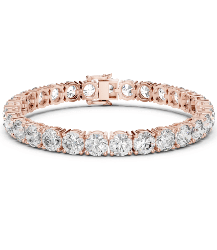 Round brilliant cut diamond tennis bracelet in rose gold with continuous sparkling diamonds