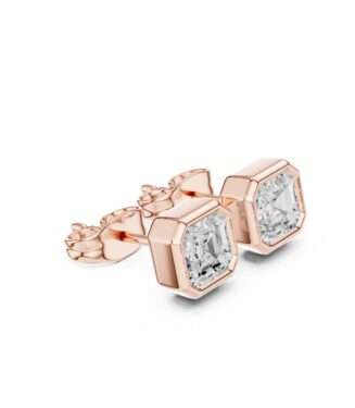 Asscher Cut Bezel Set Diamond Stud Earrings in 18K Rose Gold