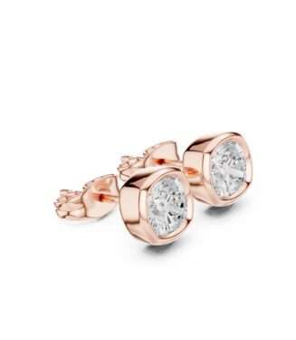 Cushion Cut Bezel Set Diamond Stud Earrings in 18K Rose Gold