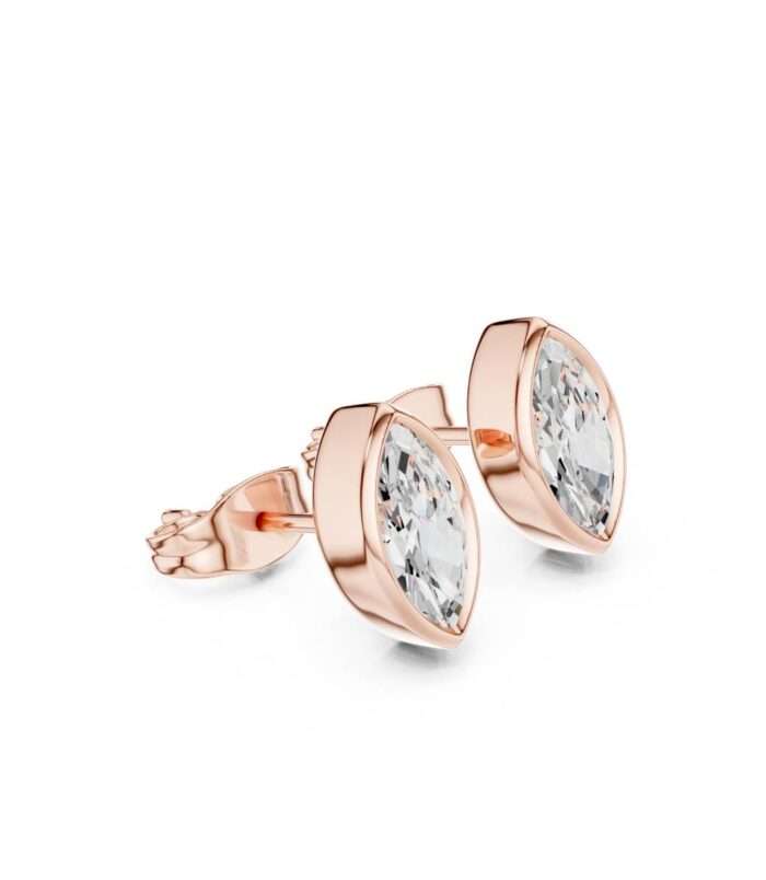 DDER -001 -MQ-01@R-#viwe1 Marquise Cut Bezel Set Diamond Stud Earrings in 18K Rose Gol