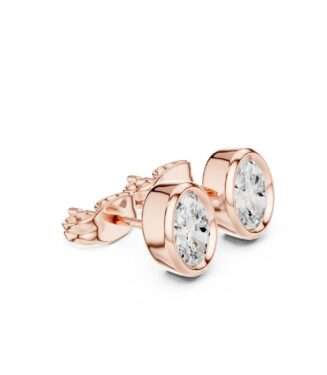 White Gold and Yellow Gold Oval Bezel Diamond Studs