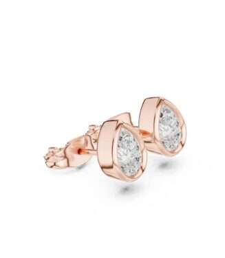 Pear Cut Bezel Set Diamond Stud Earrings in 18K Rose Gold