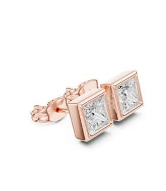Princess Cut Bezel Set Diamond Stud Earrings in 18K Rose Gold