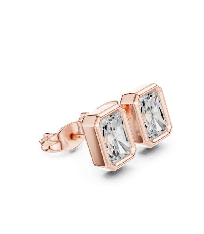 Radiant Cut Bezel Set Diamond Stud Earrings in 18K Rose Gold