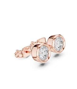 Round Brilliant Cut Bezel Set Diamond Stud Earrings in 18K Rose Gold