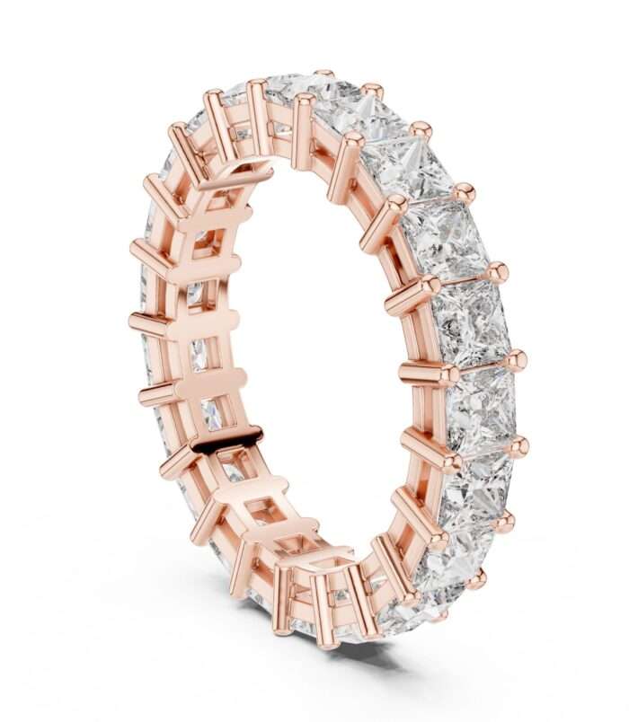 Princess cut diamond eternity ring in rose gold