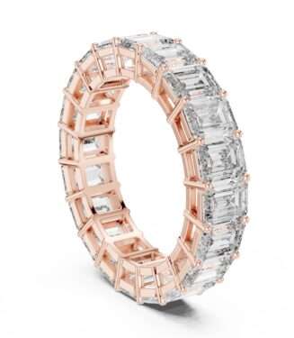Bold Emerald Cut Diamond Eternity Band Ring in Rose Gold by Diora Jewels