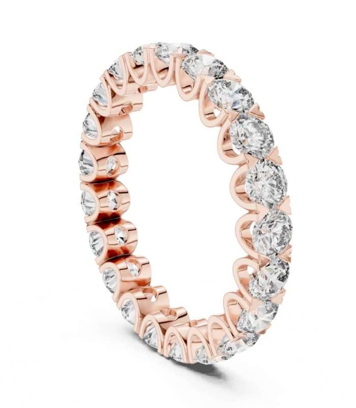 Round Brilliant Cut U-Prong Diamond Eternity Band Ring in Rose Gold by Diora Jewels
