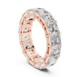 Asscher Cut Diamond Eternity Band Ring in 18K Rose Gold with Bar Setting