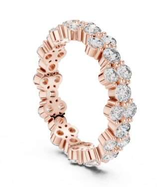 Horizontal Oval Cut Diamond Eternity Band Ring in 18K Rose Gold with Scalloped Setting