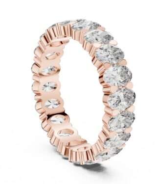 Vertical Oval Cut Diamond Eternity Band Ring in 18K Rose Gold with Shared Bezel Setting