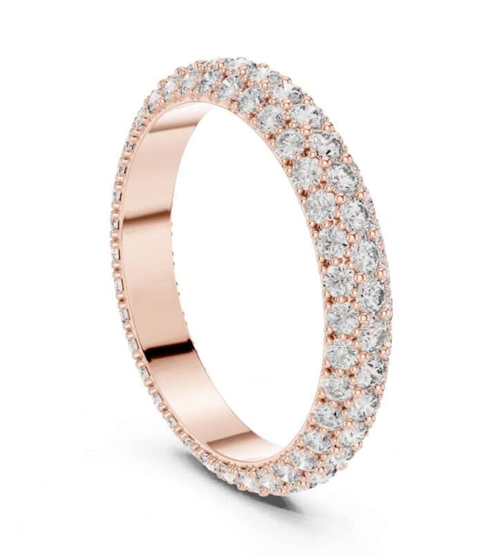 Double Row Round Brilliant Diamond Pave Eternity Band Ring in 18K Rose Gold