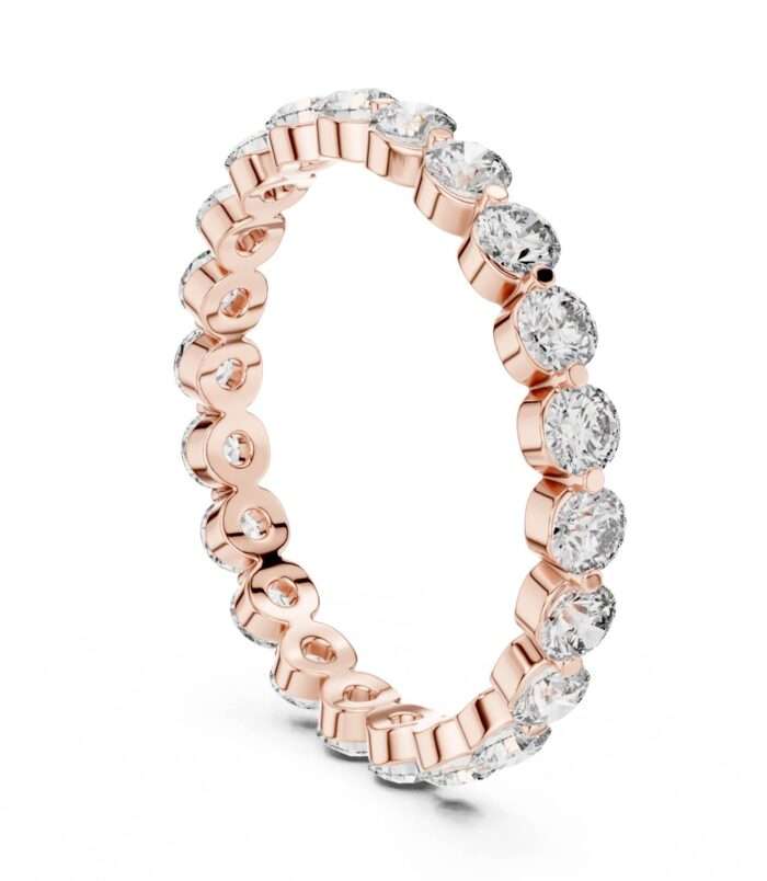 Round Brilliant Cut Bubble Diamond Eternity Band Ring in 18K Rose Gold