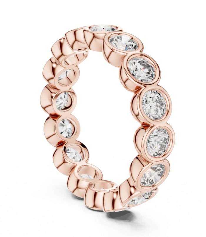 Bezel Set Round Brilliant Diamond Eternity Band Ring in 18K Rose Gold