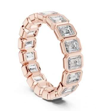 Bezel Set Asscher Emerald Cut Diamond Eternity Band Ring in 18K Rose Gold