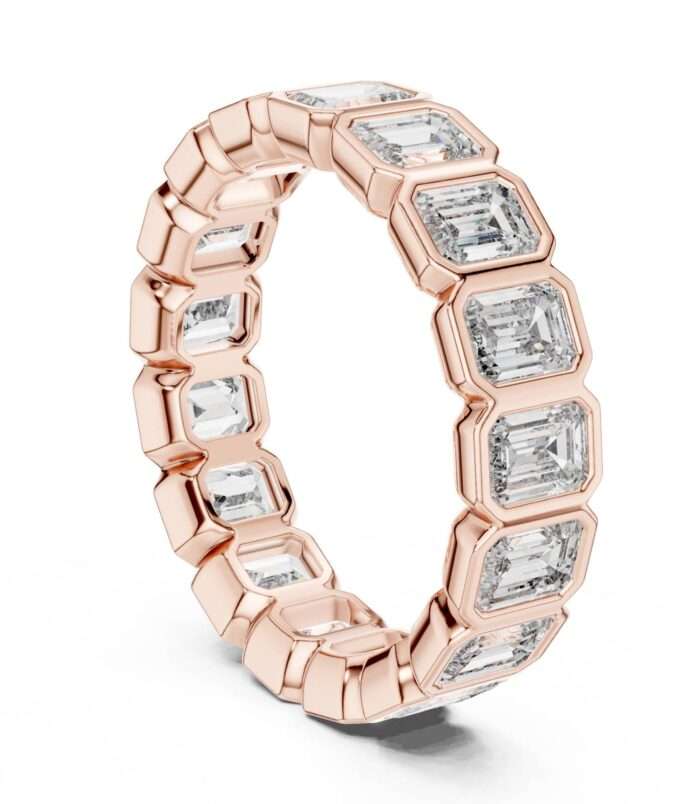 Bezel Set Asscher Emerald Cut Diamond Eternity Band Ring in 18K Rose Gold