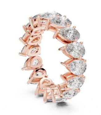 Pear diamond eternity band in rose gold with vertically set pear-shaped diamonds
