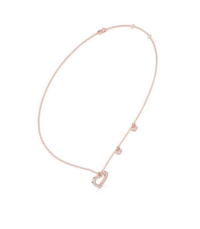 Rose gold open heart pave diamond necklace with bezel-set chain diamonds