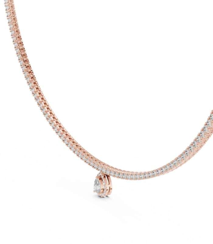 Pear-Cut Diamond Drop & Station Necklace in 18K Rose Gold