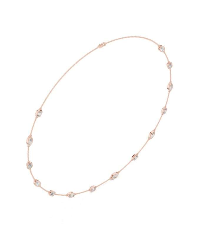 Women Marquise Diamond Necklace in Rose Gold with bezel-set marquise diamonds