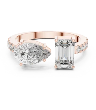Two-Stone Emerald & Pear Cut Diamond Ring – Diora Jewels