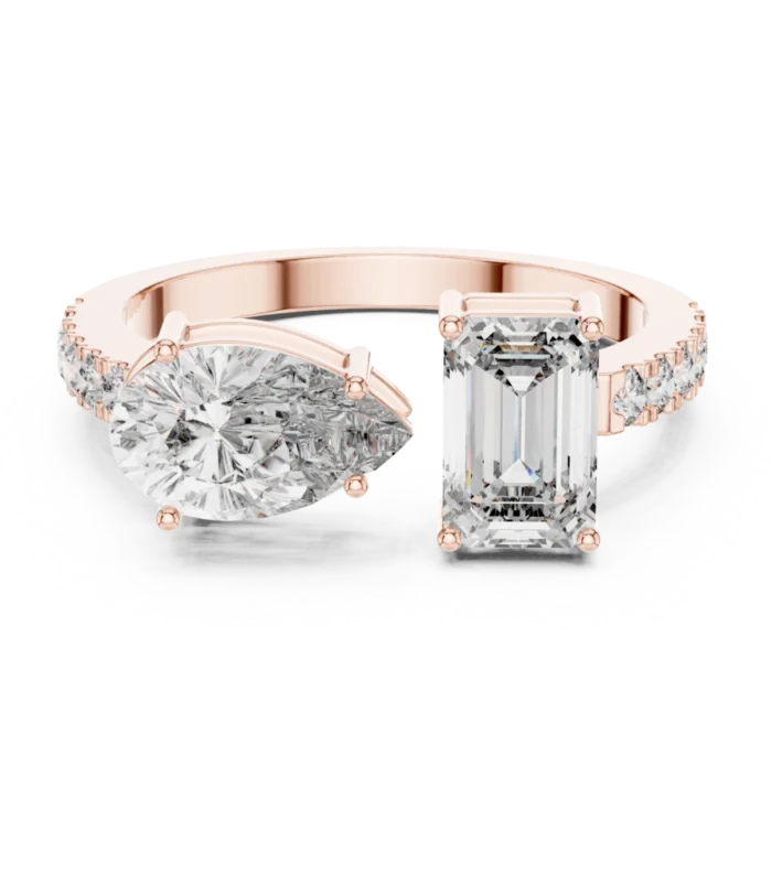 Two-Stone Emerald & Pear Cut Diamond Ring – Diora Jewels