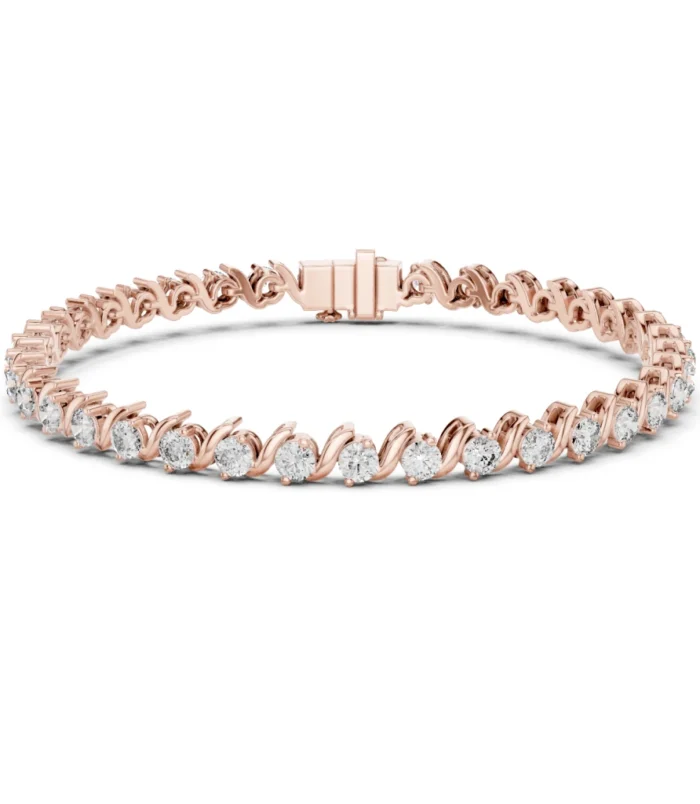 Twisted S-Link diamond bracelet with round diamonds in rose gold