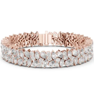 Two-row pear and marquise diamond cluster bracelet in white gold