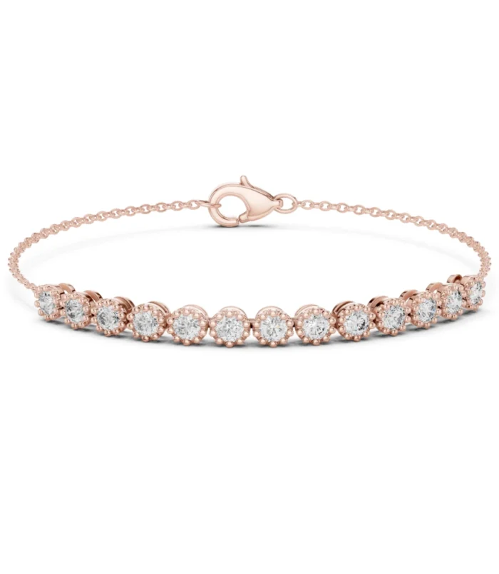 image (30) Scalloped halo diamond chain bracelet in rose gold with round diamonds.