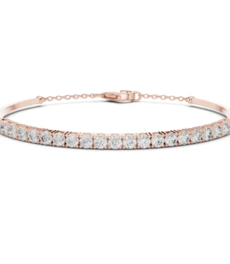 Round Diamond Half-Bangle Chain Bracelet in Rose Gold with rigid diamond front and adjustable chain back.