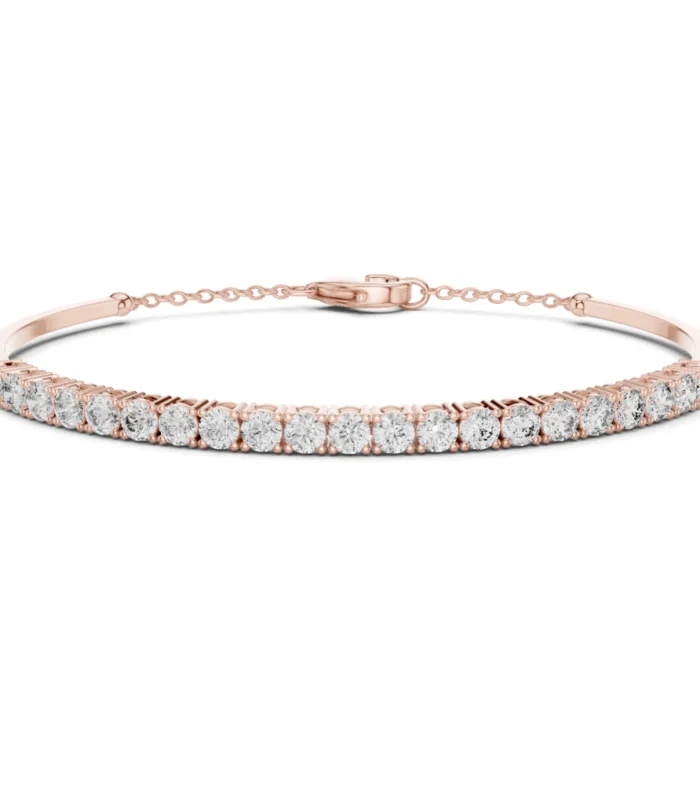 image (32) Round Diamond Half-Bangle Chain Bracelet in Rose Gold with rigid diamond front and adjustable chain back.