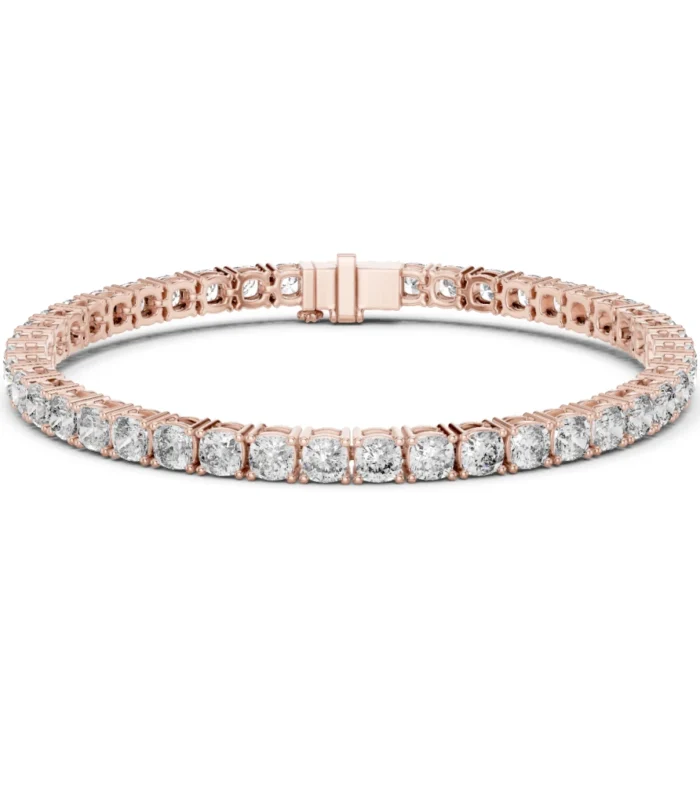 Round Brilliant Cut Diamond Tennis Bracelet in 18K Rose Gold by Diora Jewels – classic line design with radiant, hand-set diamonds.