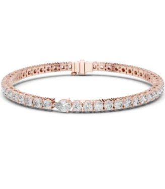Round Diamond Tennis Bracelet with Pear Cut Center Accent in Rose Gold