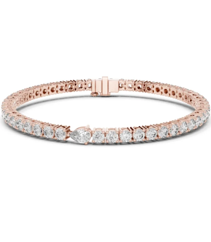 Round Diamond Tennis Bracelet with Pear Cut Center Accent in Rose Gold