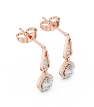Round Halo Diamond Drop Earrings in 18K Rose Gold