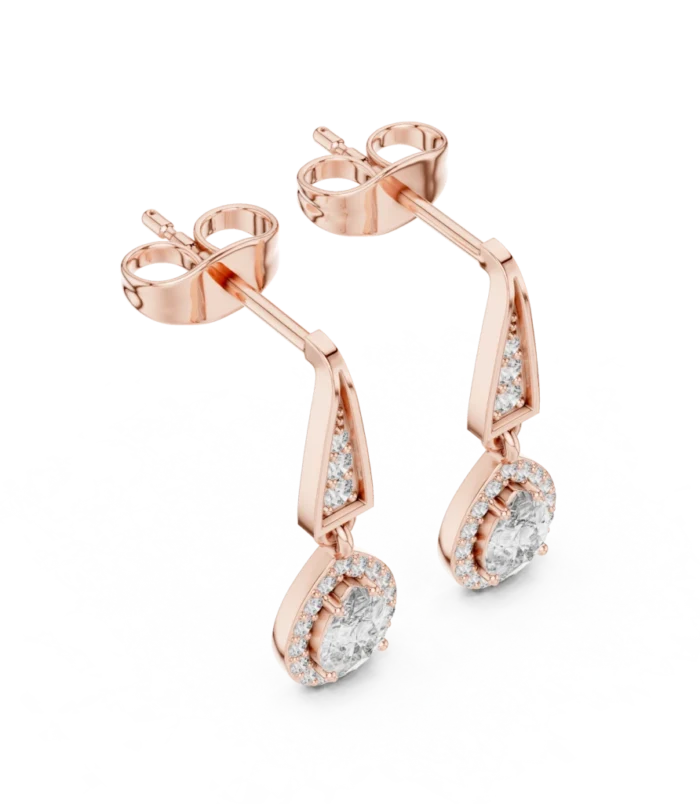 Round Halo Diamond Drop Earrings in 18K Rose Gold