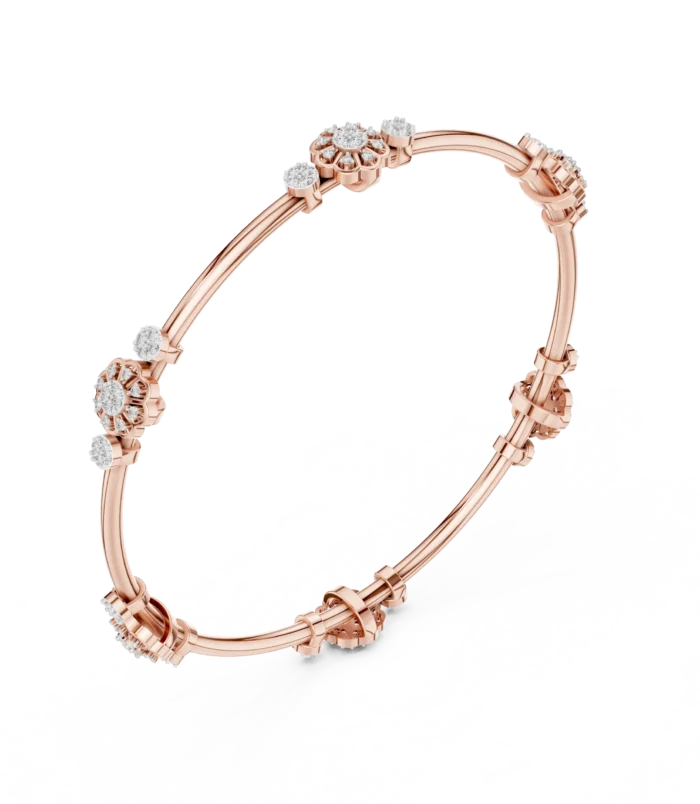 Rose gold diamond floral knot bangle side view fine diamond bracelet