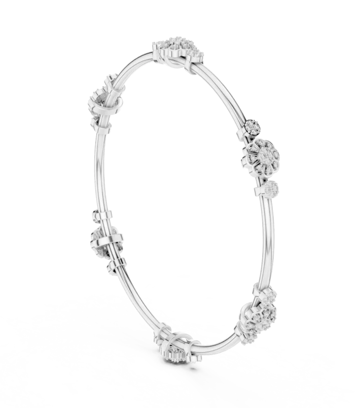 White gold diamond floral knot bangle side view luxury bracelet