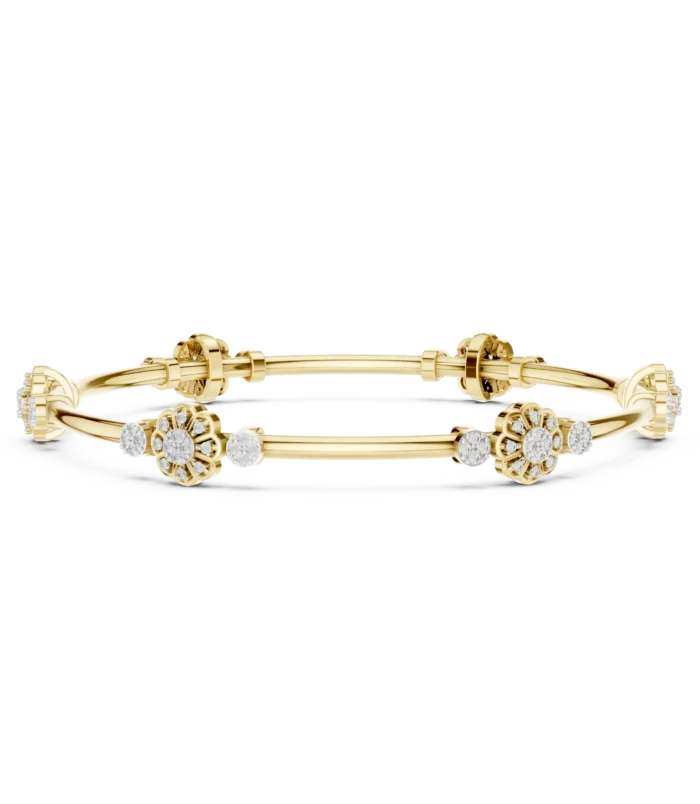 Yellow gold diamond floral knot bangle fine diamond jewellery